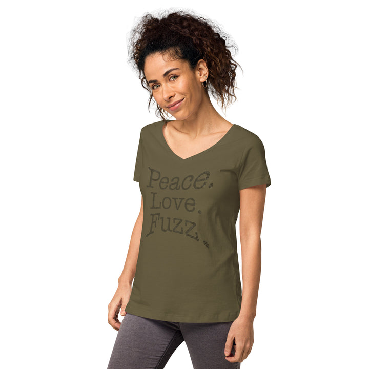 Peace. Love. Fuzz. Women’s Fitted V-Neck T-Shirt